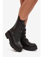 Botki Damskie Z Naturalnej Skóry Na Platformie Zazoo 3795 Czarne