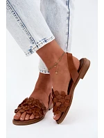 Kožené sandály na nízkém podpatku Zazoo 40468 Hnědé