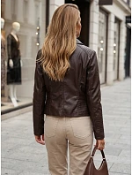 Dámska kožená bunda v štýle Ramones v tmavo hnedej farbe FashionStreet TY5710