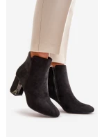 Ocieplane Botki Na Obcasie Słupku Z Lustrzanym Elementem Czarne Silvare