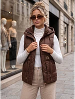 Dámska prešívaná vesta s kapucňou, hnedá, FashionStreet TY5975