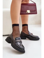 Damskie Lakierowane Mokasyny Loafersy Z Ozdobą D&A LZ42-030 Czarne
