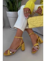 Dámské sandály na podpatku s pásky Eko semiš žluté Karilora