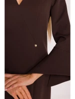 M876 Šaty so širokými manžetami - hnedé