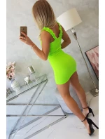 Šaty bez ramienok s volánikmi zelené neónové