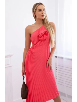 Plisované šaty s neónovým ružovým kvetom