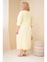 Dámske plus size bavlnené mušelínové šaty s výstrihom do V žlté