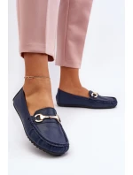 Damskie Klasyczne Mokasyny Eko Skórzane Granatowe Demese