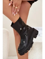 Ocieplane Botki Damskie Na Zamek Z Ozdobami Czarne Thavira