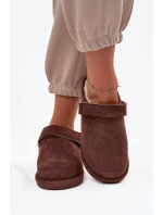 Kapcie Damskie Z Paskiem Ocieplane Futerkiem Czekoladowe Rilena