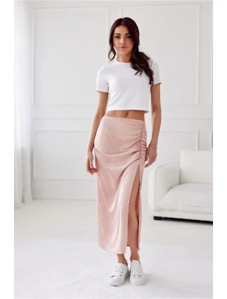 Saténová sukňa SPO0048 staroružová s bodkami - Roco Fashion