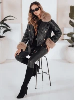 Dámska kožená bunda s kožušinou čierna FashionStreet TY5210