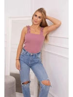 Tmavo ružová nariasená blúzka bez ramienok