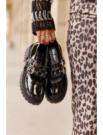 Półbuty Damskie Z Paskami Lakierowane Czarne Terione