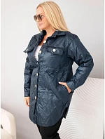 Dámska prešívaná bunda Plus Size s golierom a vreckami, modrá