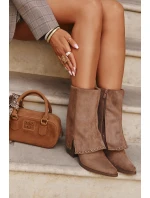 Kozaki Damskie Ocieplane Z Wywiniętą Cholewką Vinceza 16516 Beżowe