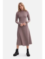 B299 Rebrované midi šaty s asymetrickým pásom - kakaové