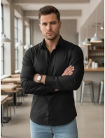 Pánska elegantná hladká čierna košeľa REGULAR FIT FashionStreet DX2538