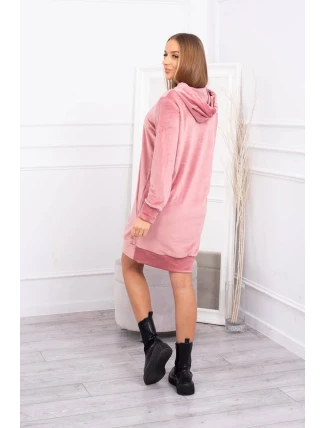 Velúrové šaty s kapucňou tmavo ružové