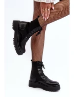 Workery Botki Damskie Ze Skarpetą Sznurowane Czarne Dedinva