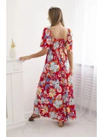 Viskózové šaty s volánovým výstrihom 29475 červená - Kesi