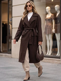 Dámsky dvojradový kabát s opaskom, hnedý, FashionStreet NY0785