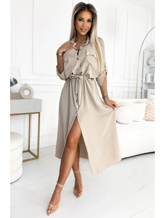 531-1 Midi košeľa so zlatými gombíkmi a kravatou - BEACH 531-1 Midi košeľa so zlatými gombíkmi a kravatou - BEACH