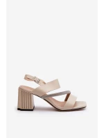 Damskie Eleganckie Sandały Na Słupku Beżowe D&A MR38-549