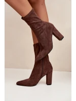 Botki Damskie Na Słupku Z Przeszyciami Brązowe Rosivelle