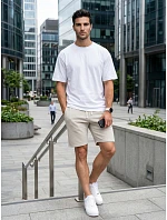Pánske teplákové šortky so sťahovacou šnúrkou, svetlo béžové, FashionStreet SX2622 Pánske teplákové šortky so sťahovacou šnúrkou, svetlo béžové, FashionStreet SX2622