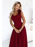 643-9 Elegantné večerné maxi šaty s rozparkom a ružami – bordové 643-9 Elegantné večerné maxi šaty s rozparkom a ružami – bordové