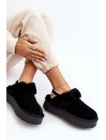 Skórzane Zamszowe Kapcie Damskie Na Platformie Z Futerkiem Czarne Sophienne