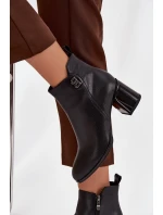 Ocieplane Botki Damskie Z Naturalnej Skóry Na Słupku Czarne Jovelle