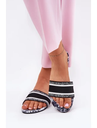 Wzorzyste Płaskie Klapki Damskie Czarne Leysi