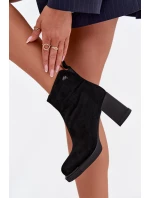 Zamszowe Skórzane Botki Damskie Na Słupku Vinceza 91142 Czarne