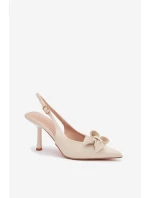 Dámské sandály na podpatku s mašlí Béžové Jonera