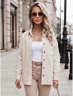 Dámska bavlnená košeľová bunda v oversize štýle, svetlo béžová, FashionStreet TY4323 Dámska bavlnená košeľová bunda v oversize štýle, svetlo béžová, FashionStreet TY4323