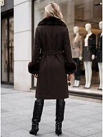 Dámsky kabát s odnímateľným kožušinovým golierom, hnedý, FashionStreet TY6076 Dámsky kabát s odnímateľným kožušinovým golierom, hnedý, FashionStreet TY6076