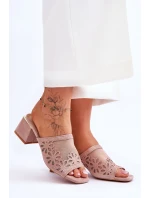 Klapki Na Obcasie Z Siateczką S.Barski KV-612-1 Nude