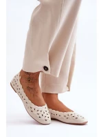 Ażurowe Błyszczące Baleriny Damskie Beżowe Visionary