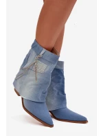 Botki Damskie Na Słupku Z Łańcuszkiem Jeansowe Ilyana