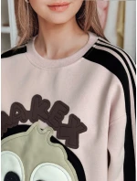 Dámska nadrozmerná mikina so záplatami CUTE MAKEX ružová FashionStreet BY1493 Dámska nadrozmerná mikina so záplatami CUTE MAKEX ružová FashionStreet BY1493