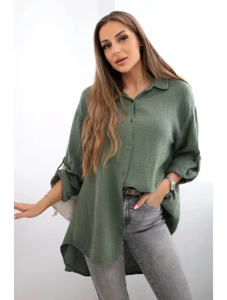 Bavlnená mušelínová košeľa khaki
