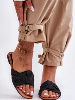 Damskie Materiałowe Klapki Czarne Aversa