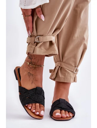 Damskie Materiałowe Klapki Czarne Aversa