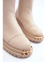 Damskie Skórzane Botki Sztyblety Beżowe Nialee