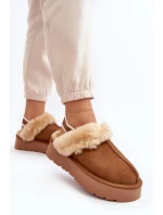 Skórzane Zamszowe Kapcie Damskie Na Platformie Z Futerkiem Camel Sophienne