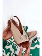 Płaskie Eleganckie Sandały Z Ozdobą Beżowe Iseliria