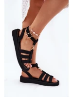 Sandały Damskie Na Platformie Ze Złotym Detalem Czarne Kartia