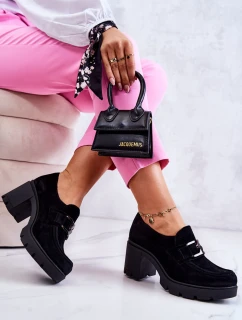 Eleganckie Półbuty Na Słupku Z Ciemną Ozdobą Czarne Lemar Harmell